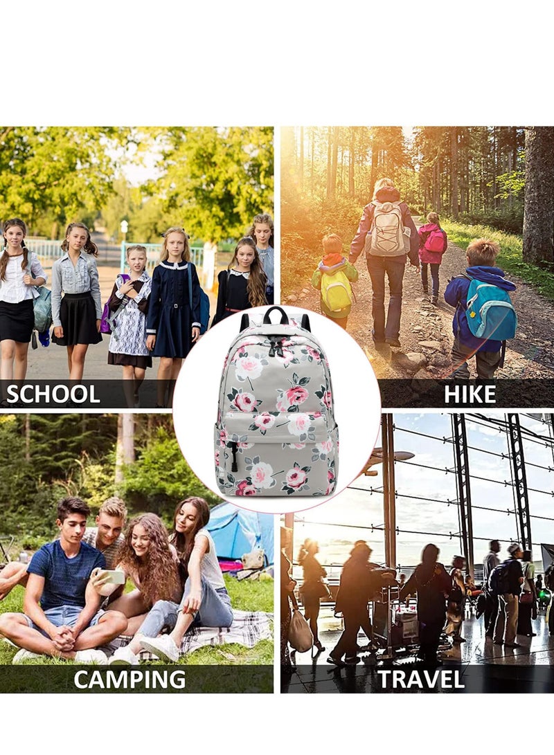 School Backpack for Teen Girls Kids Bookbags Water Resistant Floral with Lunch Box Pencil Case