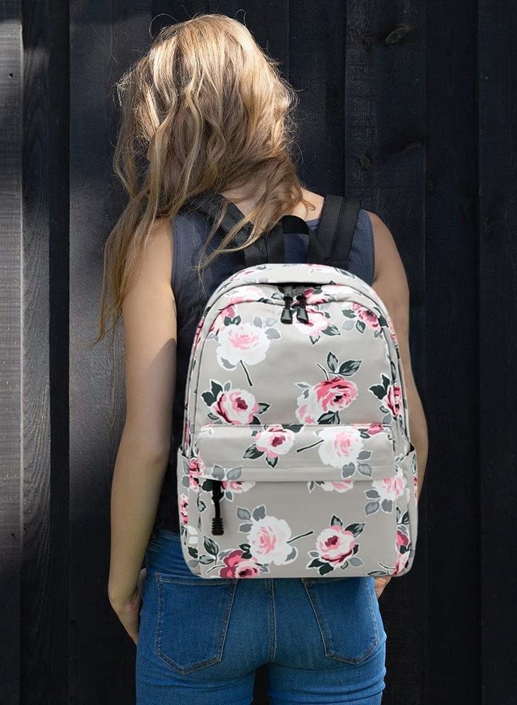 School Backpack for Teen Girls Kids Bookbags Water Resistant Floral with Lunch Box Pencil Case