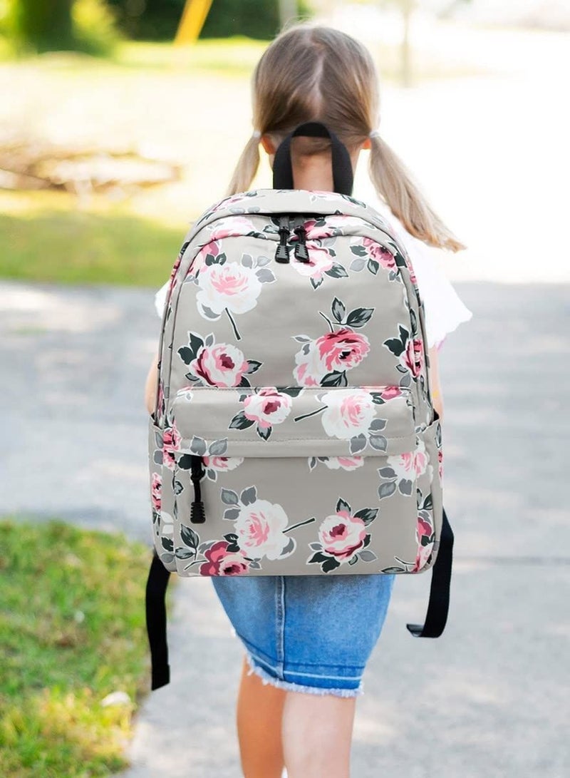 School Backpack for Teen Girls Kids Bookbags Water Resistant Floral with Lunch Box Pencil Case
