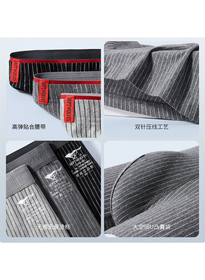 Septwolves Men's Cotton Boxer Briefs Large Size Mid-waist Shorts Vertical Striped Underwear Men's Comfortable Boxer Shorts - Image 3