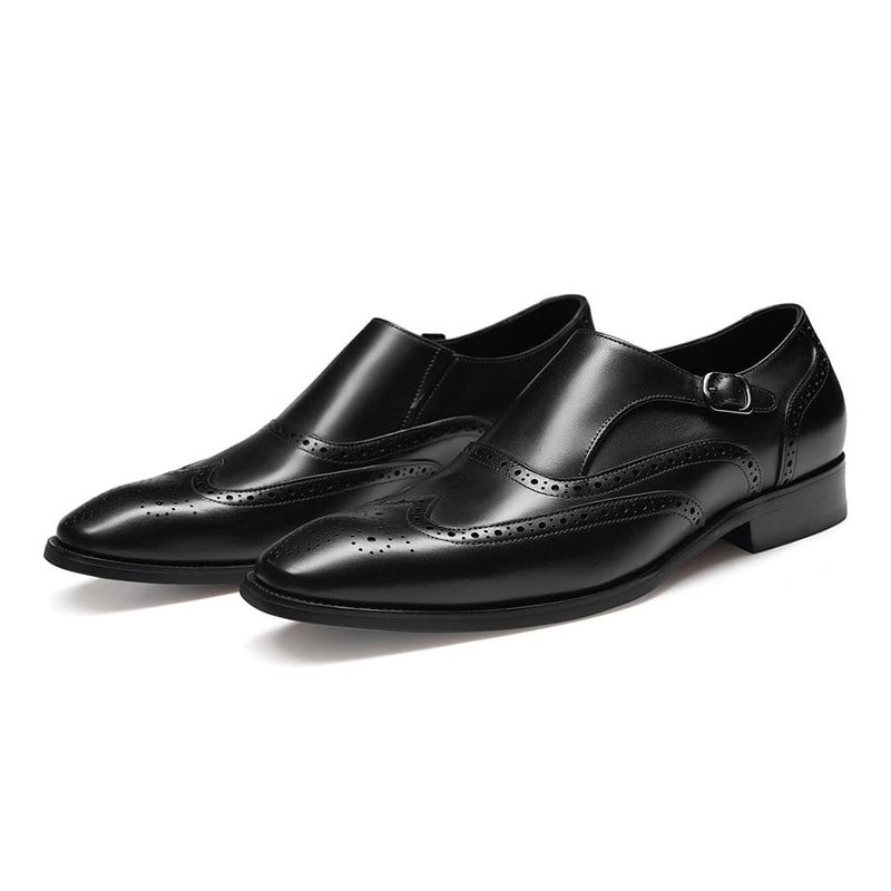 FRASOICUS Men s Dress Shoes Genuine Leather Monk Strap Wingtip Formal Shoes SlipOn Loafer 95 Black