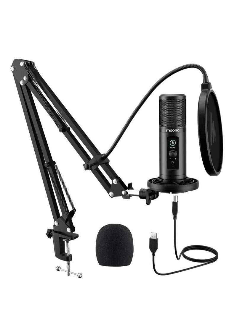 ماونو - حامل ميكروفون Maonocaster PM422 USB مع مراقبة عدم زمن الاستجابة ومكثف قلبي احترافي لتسجيل البث باللون الأسود - Image 1