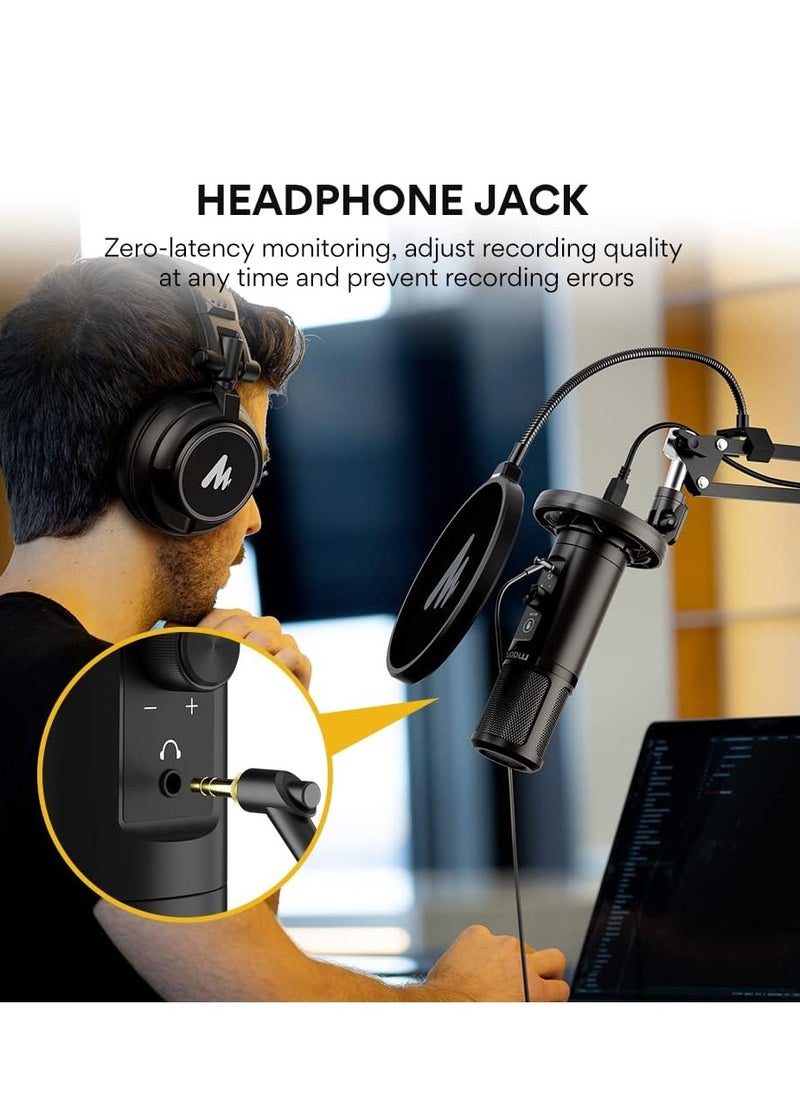 ماونو - حامل ميكروفون Maonocaster PM422 USB مع مراقبة عدم زمن الاستجابة ومكثف قلبي احترافي لتسجيل البث باللون الأسود - Image 1