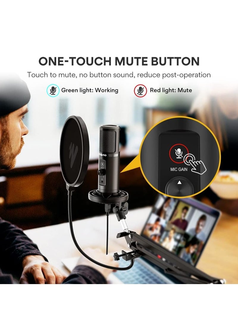 ماونو - حامل ميكروفون Maonocaster PM422 USB مع مراقبة عدم زمن الاستجابة ومكثف قلبي احترافي لتسجيل البث باللون الأسود - Image 1