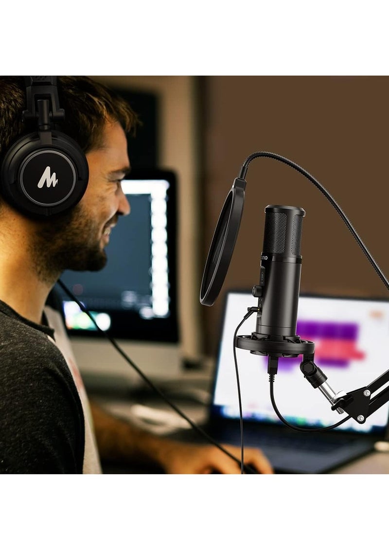ماونو - حامل ميكروفون Maonocaster PM422 USB مع مراقبة عدم زمن الاستجابة ومكثف قلبي احترافي لتسجيل البث باللون الأسود - Image 1