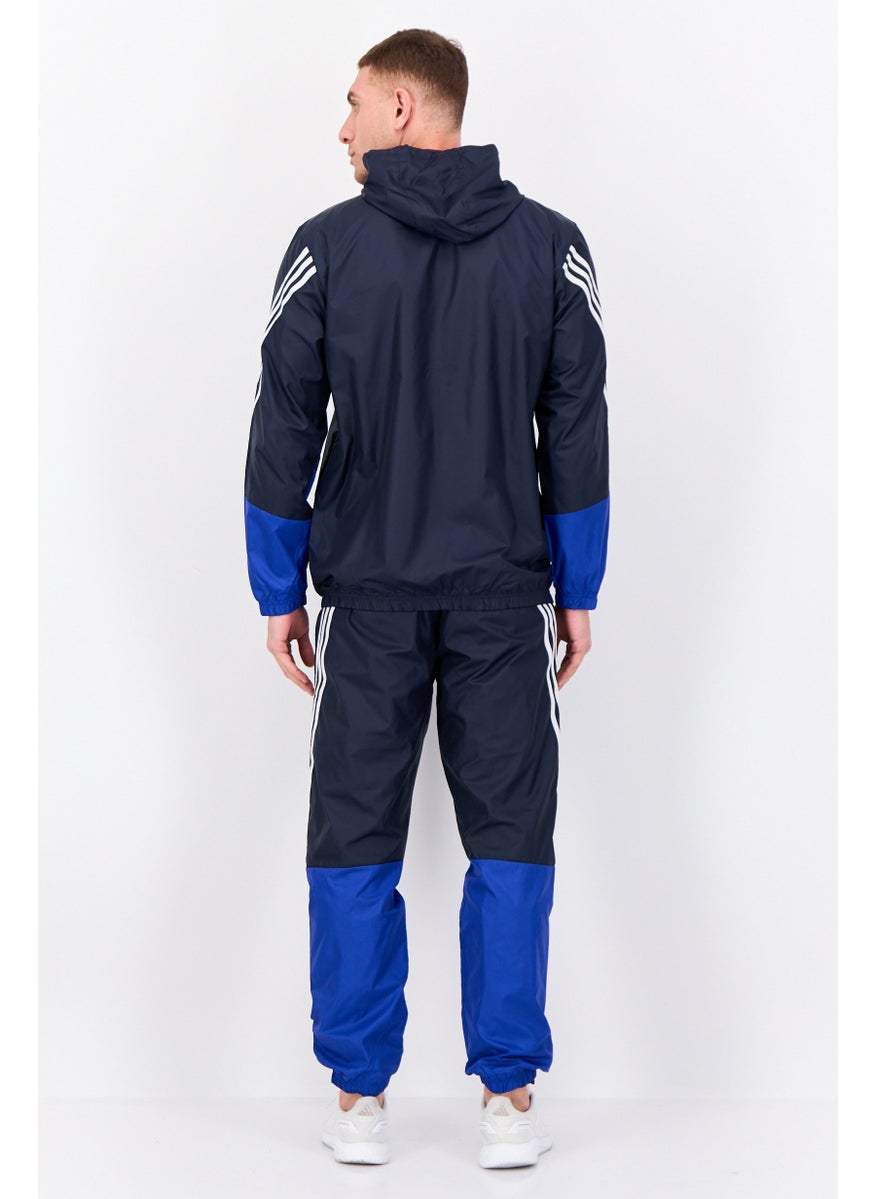 Men 2 Pieces Sportswear Fit Long Sleeves Outdoor Jacket And Pant Set, Navy Blue