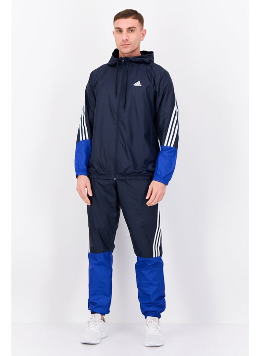 Men 2 Pieces Sportswear Fit Long Sleeves Outdoor Jacket And Pant Set, Navy Blue