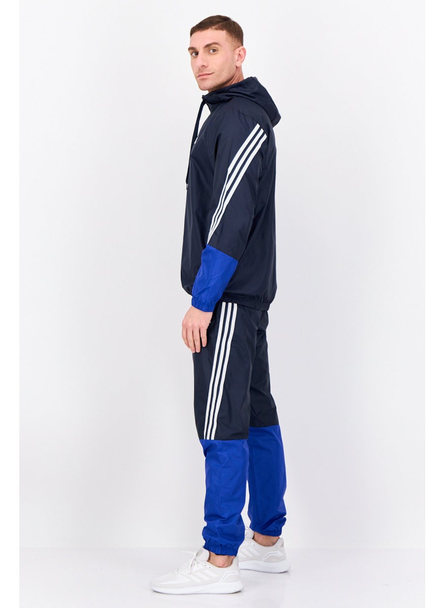 Men 2 Pieces Sportswear Fit Long Sleeves Outdoor Jacket And Pant Set, Navy Blue
