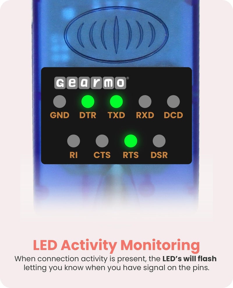 Gearmo USB 2.0 to RS-232 Serial Adapter - 16in. Cable, LED Indicators, FTDI Chip, Plug & Play - Use Legacy Serial Devices with Modern USB Systems - Image 4