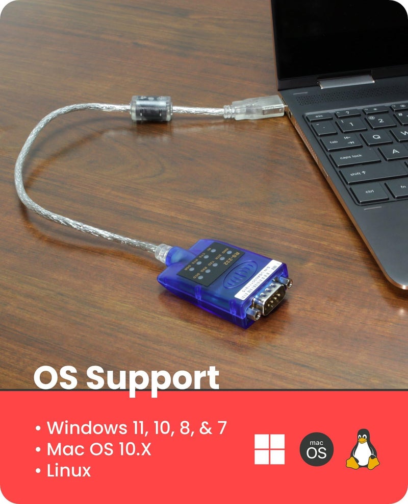 Gearmo USB 2.0 to RS-232 Serial Adapter - 16in. Cable, LED Indicators, FTDI Chip, Plug & Play - Use Legacy Serial Devices with Modern USB Systems - Image 3