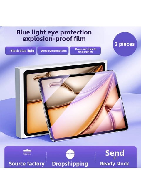 For Apple IPad Tablet Tempered Film Air6 Protective Film Pro Full Screen Mini7 Anti-Drop Anti-Fingerprint HD-Color:Blue Light 2 Pieces [tempered Film]_with Wooden Box Packaging-Size:For IPad Pro 2024( 13inch )