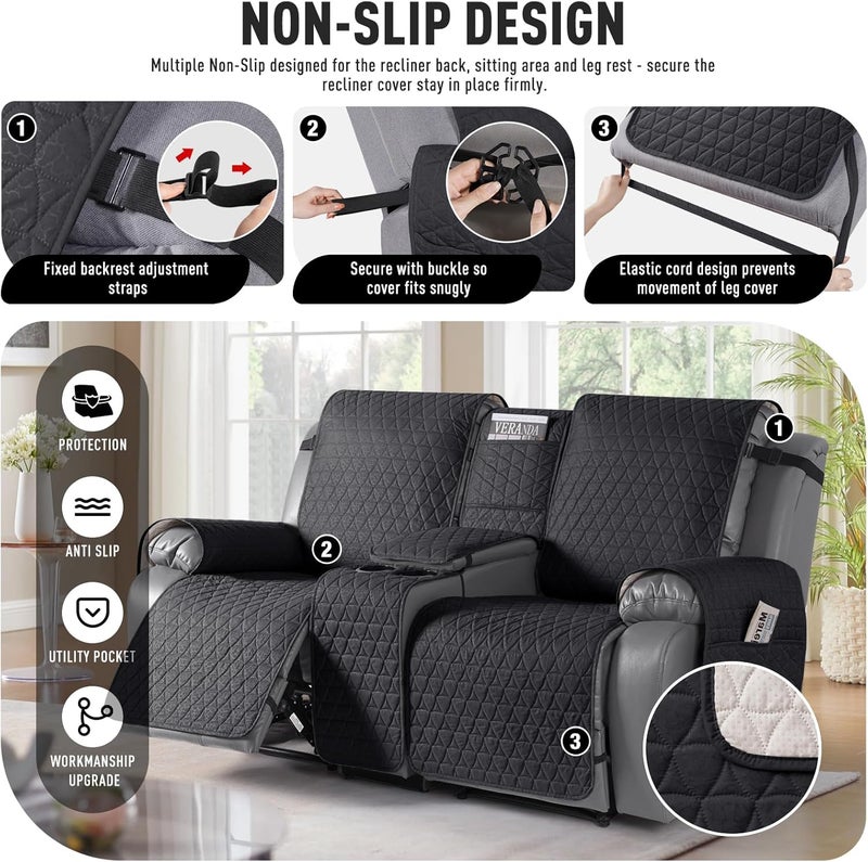 TAOCOCO 100% Waterproof Loveseat Recliner Cover with Console, Non-Slip Washable Reclining Couch Cover for 2 Seats, Furniture Protector for Dogs, Black - Image 5