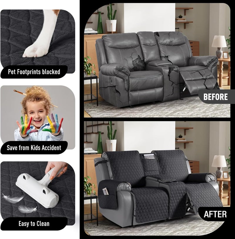 TAOCOCO 100% Waterproof Loveseat Recliner Cover with Console, Non-Slip Washable Reclining Couch Cover for 2 Seats, Furniture Protector for Dogs, Black - Image 3