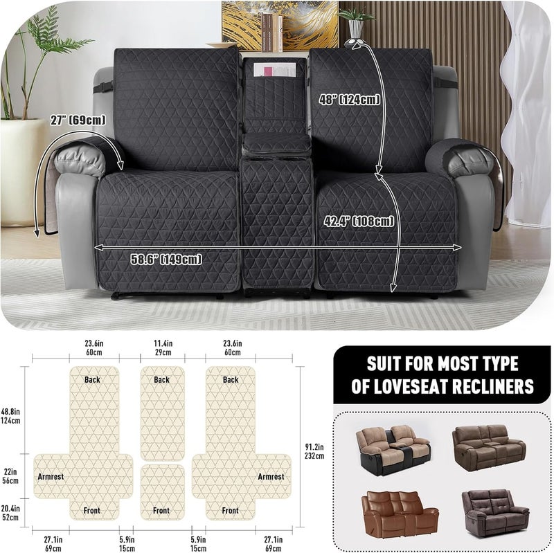 TAOCOCO 100% Waterproof Loveseat Recliner Cover with Console, Non-Slip Washable Reclining Couch Cover for 2 Seats, Furniture Protector for Dogs, Black - Image 2