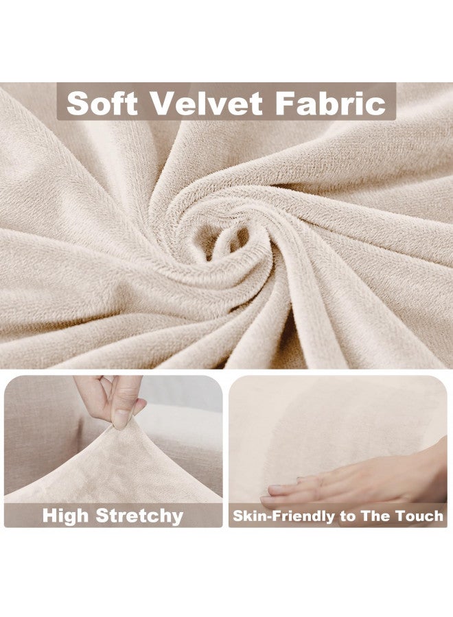 NAISI Sectional Couch Cover 4 Pieces Velvet Separate Couch Cushion Covers L Shape Soft Stretch Sofa Slipcovers with 2pcs Pillowcases for Left/Right Chaise Sectional Couch(3 Seater+1 Chaise,Beige) - Image 2