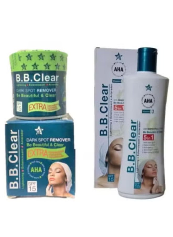 B.B.clear The Best Set Of Lightening 5 In 1 Lotion With AHA 200 ml + Dark Spot Remover 15 SPF 30 ml 2 Pcs