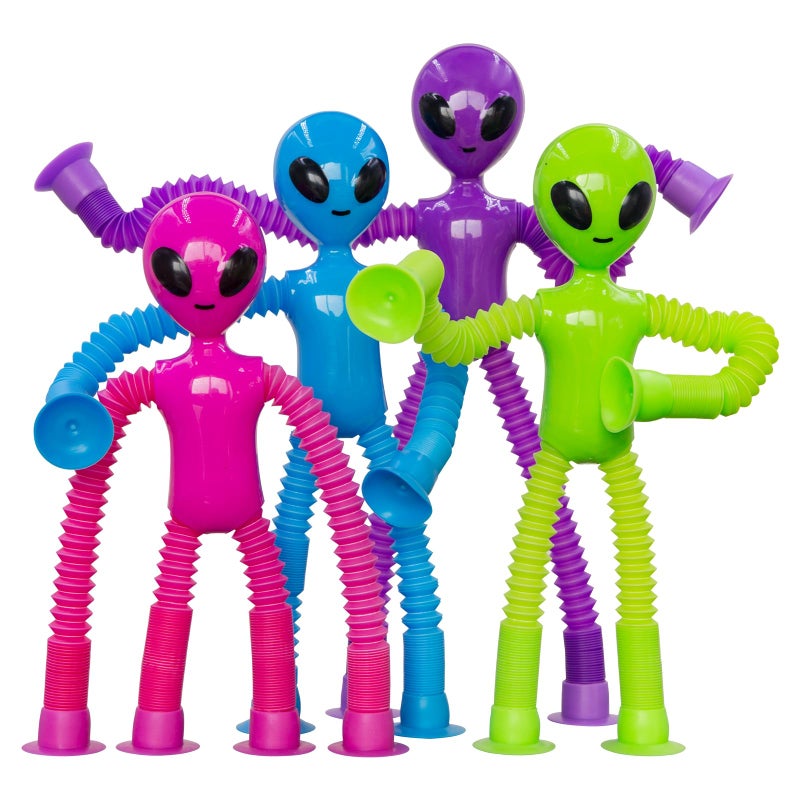 DODOMAGXANADU Pop Tubes Alien Fidget Toys for Kids 4Pack Fidget Toys Telescopic Suction Cup Toy for Stress and Anxiety Relief Easter Basket Stuffers Gifts for Kids and Toddlers 4 Pack Alien - Image 3
