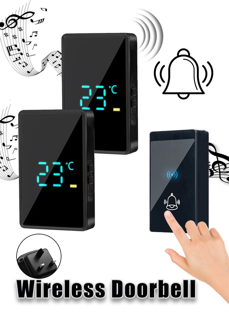 جرس الباب اللاسلكي ، جهاز استقبال واحد مرسل 2 - جرس الباب اللاسلكي الأسود مع عرض الطقس LED ، حجم قابل للتعديل ، IP44 مقاوم للماء ، رنين لاسلكي طويل المدى ، تغلغل جدران قوي ، طقم باب الباب السهل الاقتران ، بطارية تدير البطارية اللاسلكية للمنزل ، الشقة ، المستودع ، كبار السن ، السمع (الأسود) - Image 1