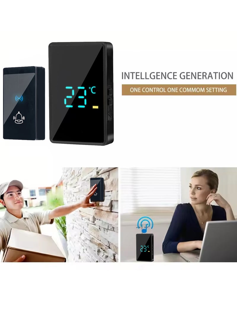 جرس الباب اللاسلكي ، جهاز استقبال واحد مرسل 2 - جرس الباب اللاسلكي الأسود مع عرض الطقس LED ، حجم قابل للتعديل ، IP44 مقاوم للماء ، رنين لاسلكي طويل المدى ، تغلغل جدران قوي ، طقم باب الباب السهل الاقتران ، بطارية تدير البطارية اللاسلكية للمنزل ، الشقة ، المستودع ، كبار السن ، السمع (الأسود) - Image 4