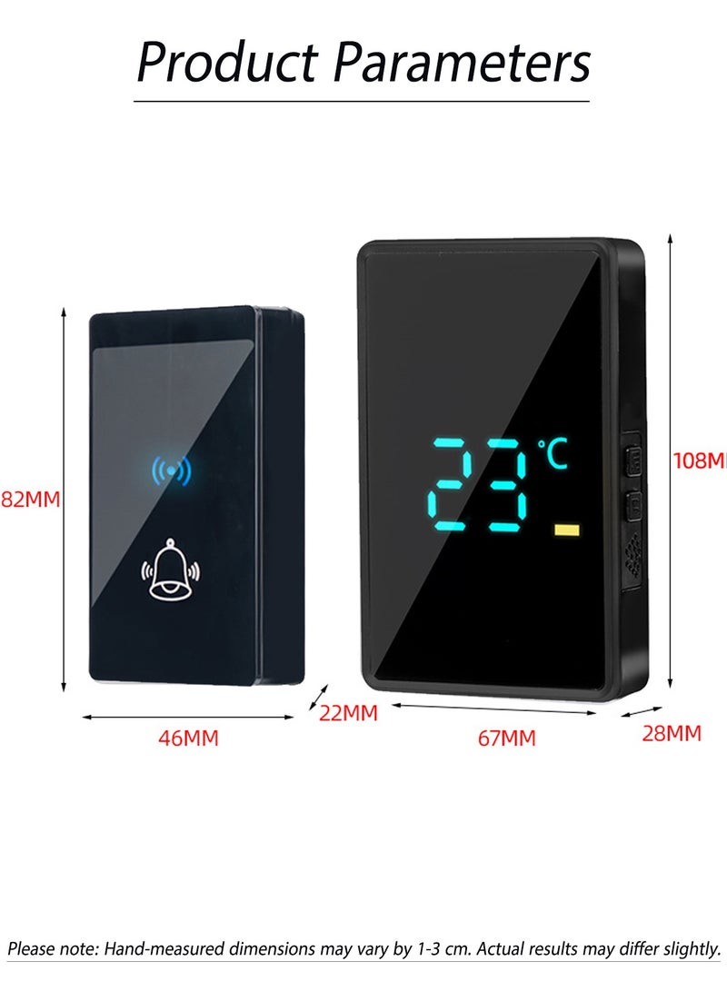 جرس الباب اللاسلكي ، جهاز استقبال واحد مرسل 2 - جرس الباب اللاسلكي الأسود مع عرض الطقس LED ، حجم قابل للتعديل ، IP44 مقاوم للماء ، رنين لاسلكي طويل المدى ، تغلغل جدران قوي ، طقم باب الباب السهل الاقتران ، بطارية تدير البطارية اللاسلكية للمنزل ، الشقة ، المستودع ، كبار السن ، السمع (الأسود) - Image 2