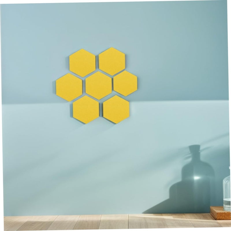 FENICAL 20pcs Hexagon Felt Bulletin Board Panels Acoustic Soundproof Pin Boards for Bedroom Wall Decor Yellow Felt Memo Display Tiles - Image 4