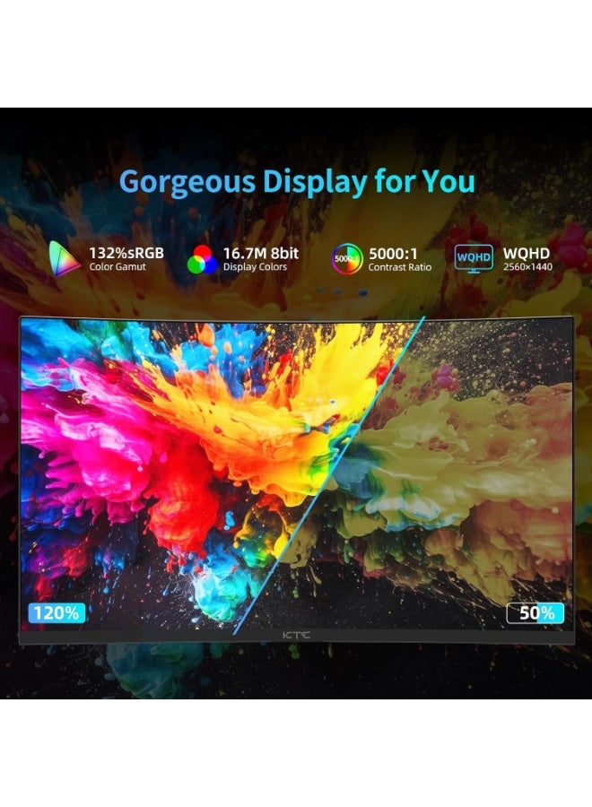 KTC شاشة ألعاب منحنية WQHD مقاس 27 بوصة بتردد 180 هرتز، 2K (2560x1440P)، شاشة، عرض HVA بزاوية 1500R، FreeSync Premium، HDR، 120% sRGB، DisplayPort/HDMI/USB Vesa، شاشة كمبيوتر للاعبين - Image 4