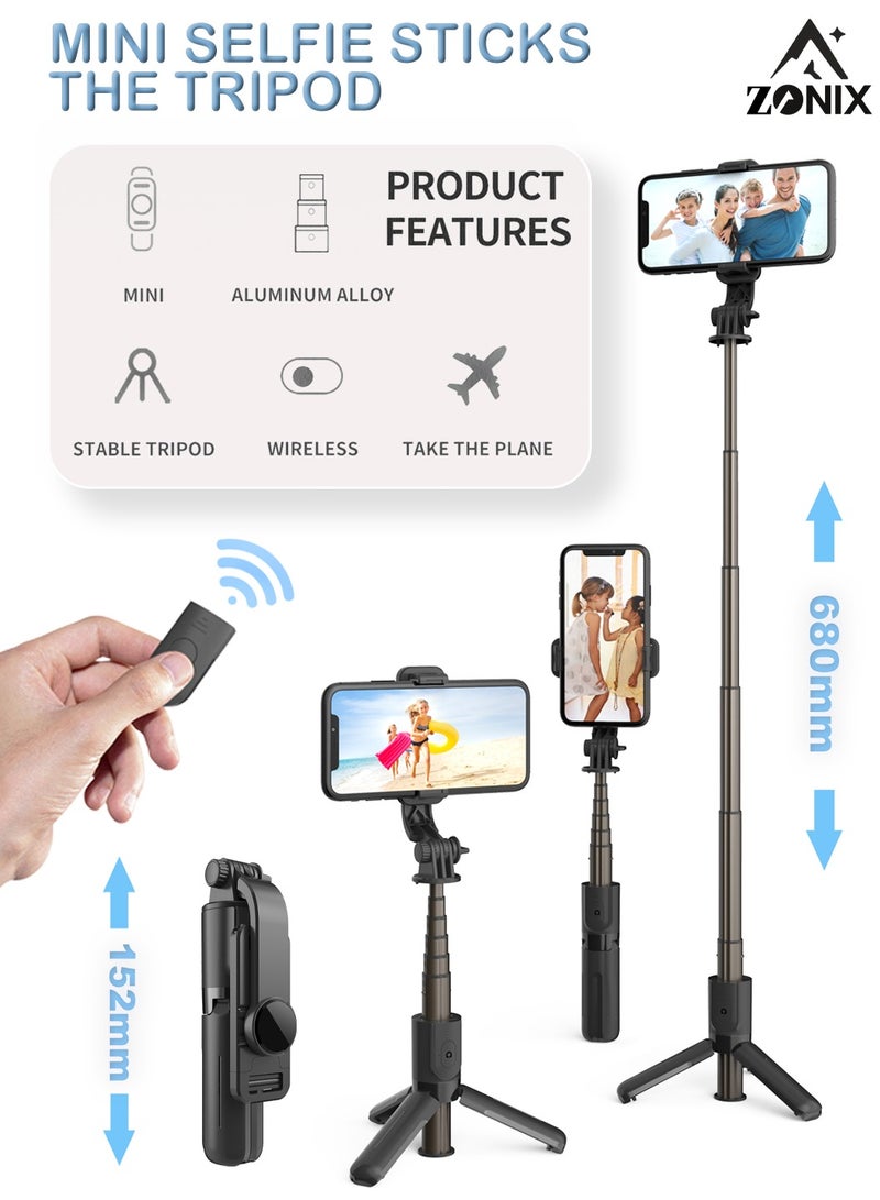 ZONIX Mini 6-Inch (152mm) Selfie Stick Tripod with Bluetooth Remote & Non-Slip Tripod, 27-Inch Extendable 6-Section Aluminum Pole for Hands-Free Vlog/Travel (iPhone/Android/Camera 1/4") - Image 1