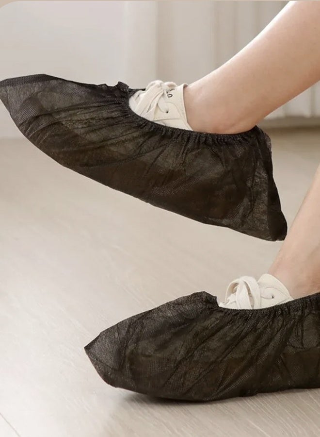 100Pcs Black Thickened Non-Woven Disposable Shoe Covers 400g Heavy Duty Waterproof Dustproof Tear Resistant Elastic Overshoes for Home Office Indoor Cleaning Visitors Renovation - Image 3