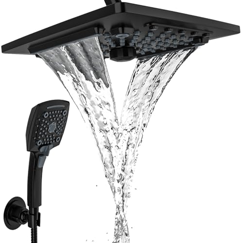 ELLO&ALLO Rain Shower Head with Handheld Spray, Rainfall Shower Head Combo with 60" Hose, Adjustable Dual Showerhead Set with 3-Way Diverter, Matte Black - Image 1