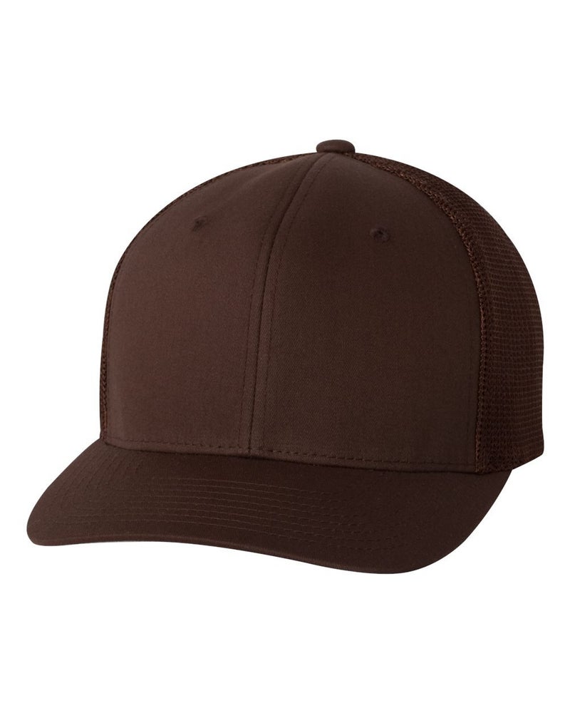 Flexfit Unisex Mesh Fitted Trucker Hat, Brown, One Size - Image 1