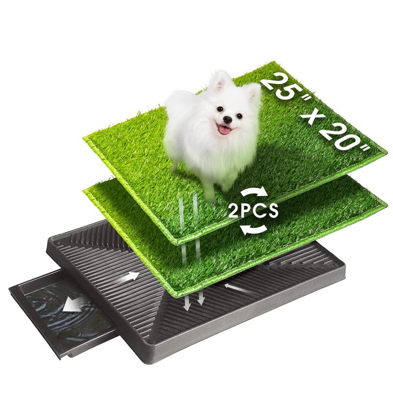 Hompet Dog Toilet Indoor Puppy Training Pad 25x20 Dog Potty Pet Training Grass Mat Removable Waste Tray for Easier Clean Up Artificial Turf