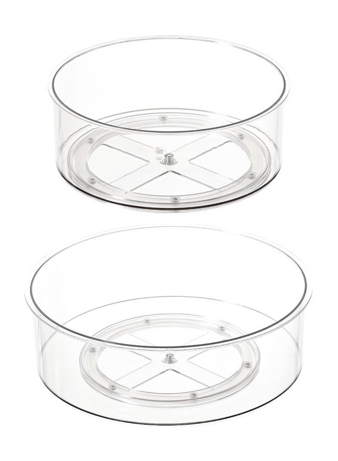 2 PIECES LAZY SUSAN ROUND ROTATING KITCHEN ORGANIZER STORAGE, TURNTABLE FOOD STORAGE CONTAINER, CLEAR PLASTIC SPINNING 360 DEGREE ROTATING FOR PANTRY, REFRIGERATOR, COSMETIC, SPICES