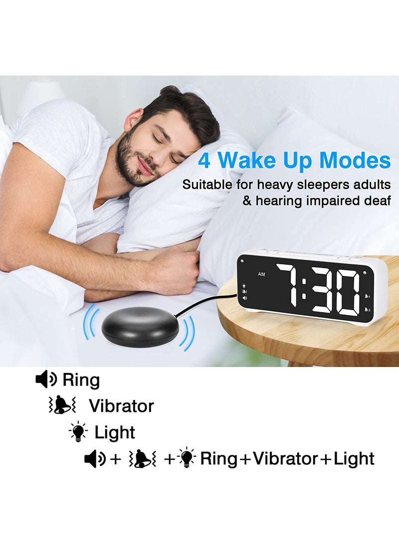 منبه صاخب للغاية، منبه مزدوج صاخب للغاية مع هزاز سرير وشاشة LED كبيرة مقاس 6.5 بوصة، إضاءة خلفية لا نهائية وصوت ودرجة سطوع قابلة للتعديل، للأطفال الكبار الذين ينامون نومًا عميقًا - Image 3