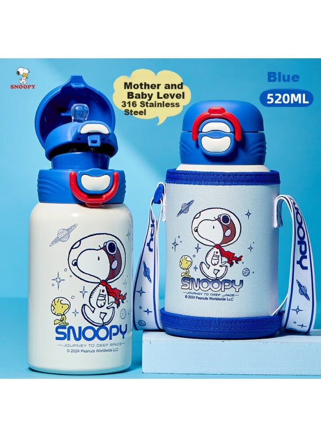 Snoopy Children's Ulated Cup With Sleeve, Large Capacity 316 Stainless Steel Direct Drinking Bottle, Portable Water Cup For Boys And Girls, Elementary School Students, Blue - Image 1