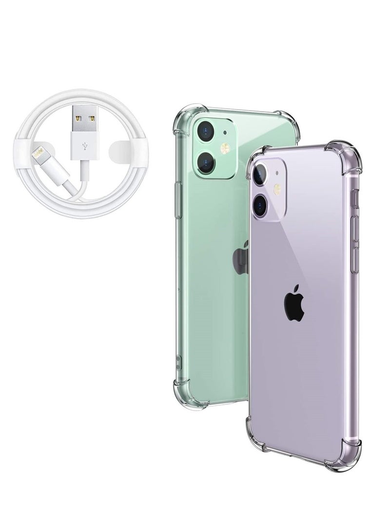 DUSALA Anti-Scratch Shock Absorption Case Cover with Tempered Glass and Charging Cable for Apple iPhone 11 - Image 1