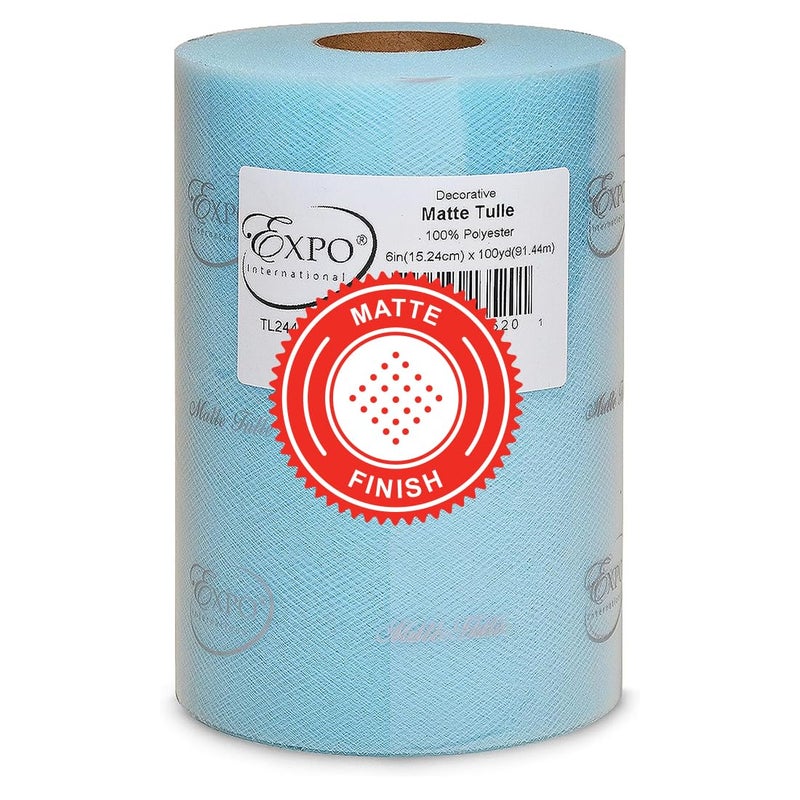 Expo International Decorative Matte Tulle Spool of 6 inch X 100 yards  Light Blue