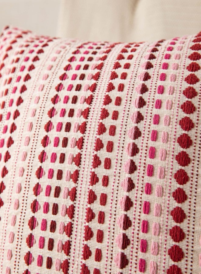 KOOLIFE Boho Lumbar Couch Throw Pillow Covers 12x20 Inch Set of 2 Pink Woven Striped Decorative Pillow Covers Cotton Accent Pillowcase Farmhouse Cushion Covers for Home Decor Sofa Living Room Bedroom - Image 3