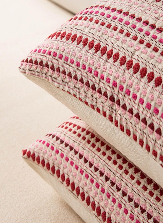 KOOLIFE Boho Lumbar Couch Throw Pillow Covers 12x20 Inch Set of 2 Pink Woven Striped Decorative Pillow Covers Cotton Accent Pillowcase Farmhouse Cushion Covers for Home Decor Sofa Living Room Bedroom - Image 4