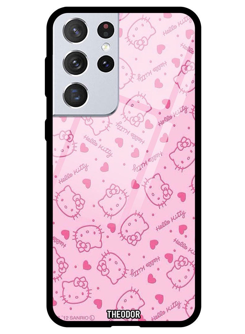 Theodor Protective Tempered Glass Case Cover Samsung Galaxy S21 ULTRA Hello Kitty Tags - Image 1