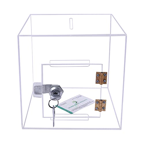 Rasper Transparent Acrylic Donation Box Daan Patra Daan Peti Visiting Card Drop Ballot Charity & Coupon Collection Box (Small Size 6x6x6 Inches, Square Shape) with Lock Facility - Image 2