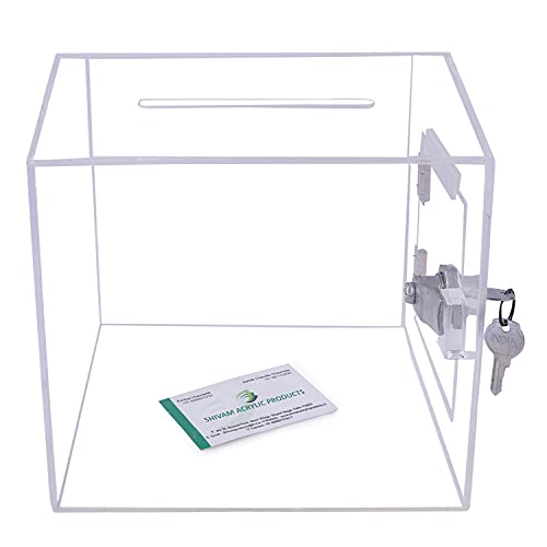 Rasper Transparent Acrylic Donation Box Daan Patra Daan Peti Visiting Card Drop Ballot Charity & Coupon Collection Box (Small Size 6x6x6 Inches, Square Shape) with Lock Facility - Image 3