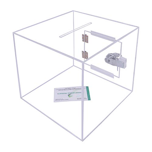 Rasper Transparent Acrylic Donation Box Daan Patra Daan Peti Visiting Card Drop Ballot Charity & Coupon Collection Box (Small Size 6x6x6 Inches, Square Shape) with Lock Facility - Image 1