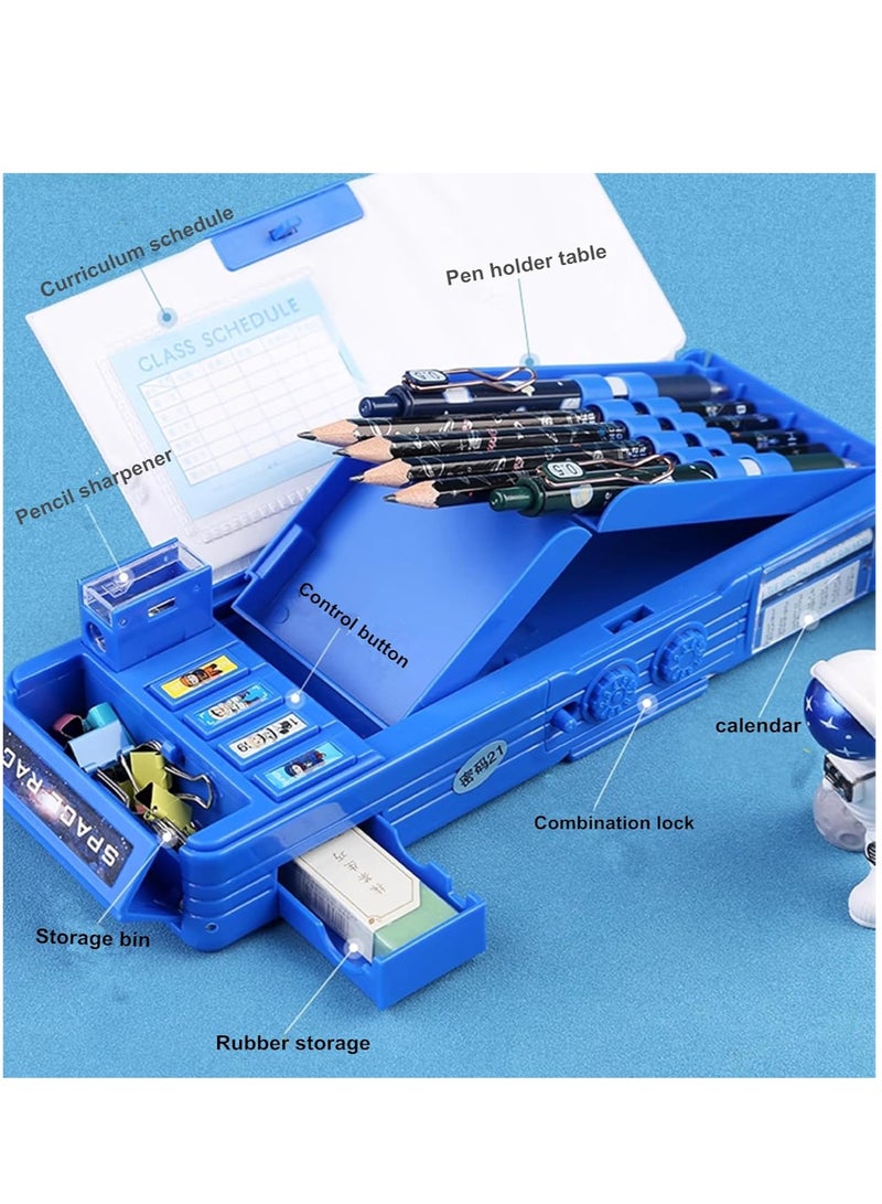 FengSVMA Pop up Multifunction Pencil Case for Kids Astronaut Spacesuit Pen Box Bag Pencil Holder for School Students Starry Sky Cute Pencil box for Boys with Sharpener Password Lock Schedule Whiteboard (Blue）  - Image 3