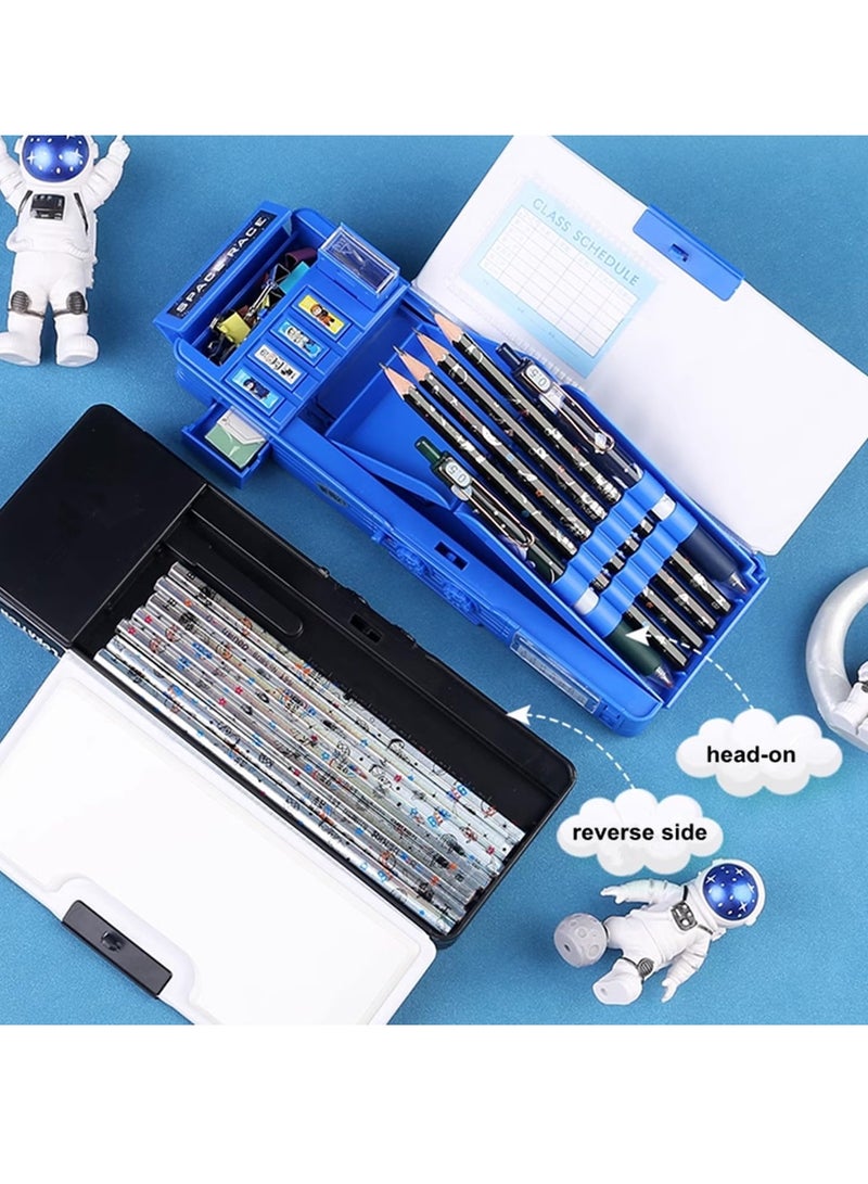 FengSVMA Pop up Multifunction Pencil Case for Kids Astronaut Spacesuit Pen Box Bag Pencil Holder for School Students Starry Sky Cute Pencil box for Boys with Sharpener Password Lock Schedule Whiteboard (Blue）  - Image 4