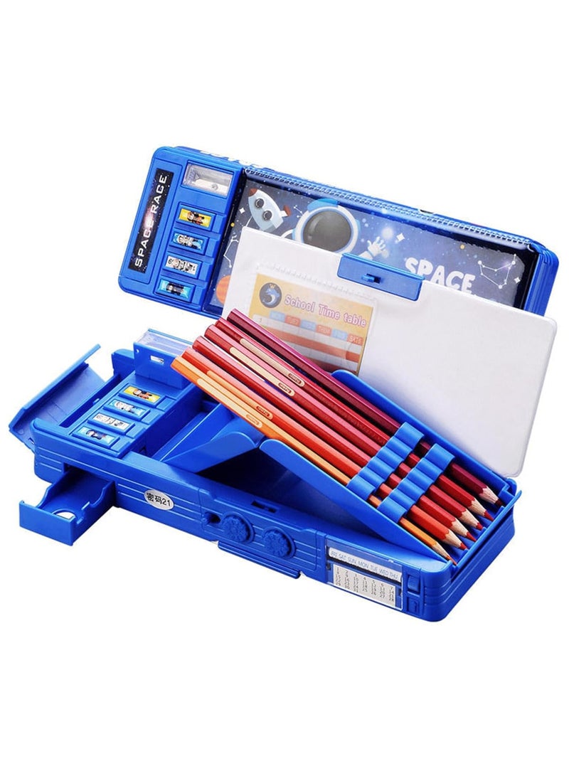 FengSVMA Pop up Multifunction Pencil Case for Kids Astronaut Spacesuit Pen Box Bag Pencil Holder for School Students Starry Sky Cute Pencil box for Boys with Sharpener Password Lock Schedule Whiteboard (Blue）  - Image 5