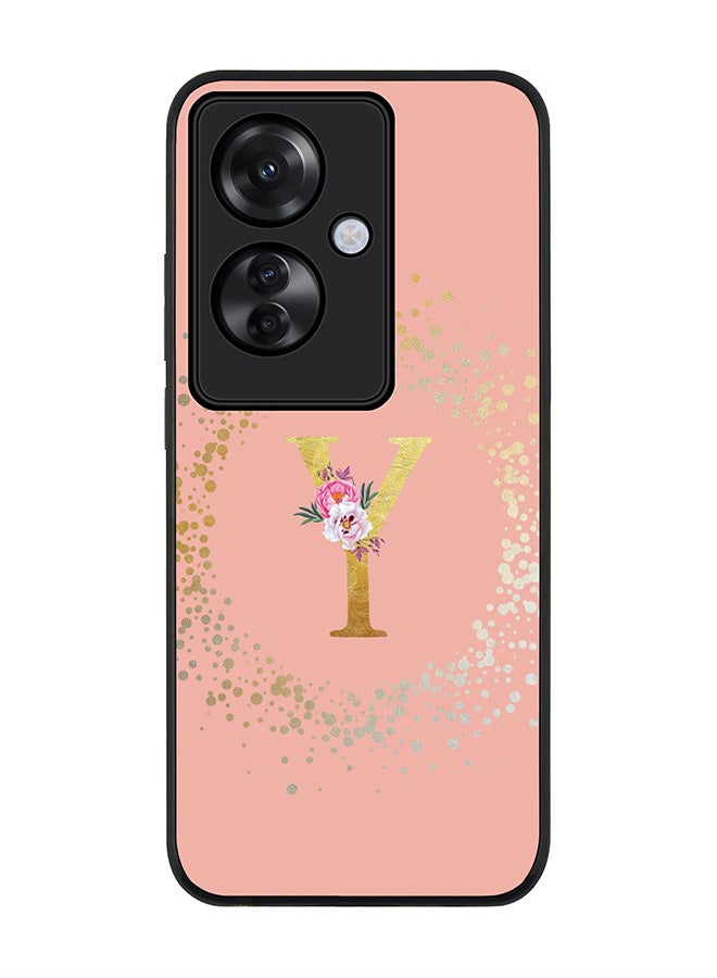 Stylizedd Rugged Black edge case for Oppo Reno11 F / Oppo F25 Pro 5G, Slim fit Soft Cover Custom Monogram Initial Letter Floral Pattern Alphabet - Y (Rose Pink)  - Image 1
