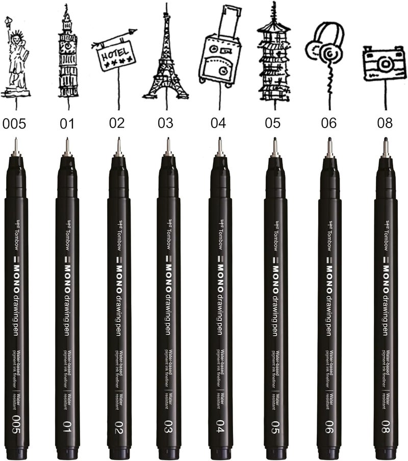 Tombow WS-EFL-H-08 Mono Drawing Pen Fineliner Line Width 08 Approx. 0.60 mm Water and Light Resistant for Illustrating and Drawing Black - Image 4