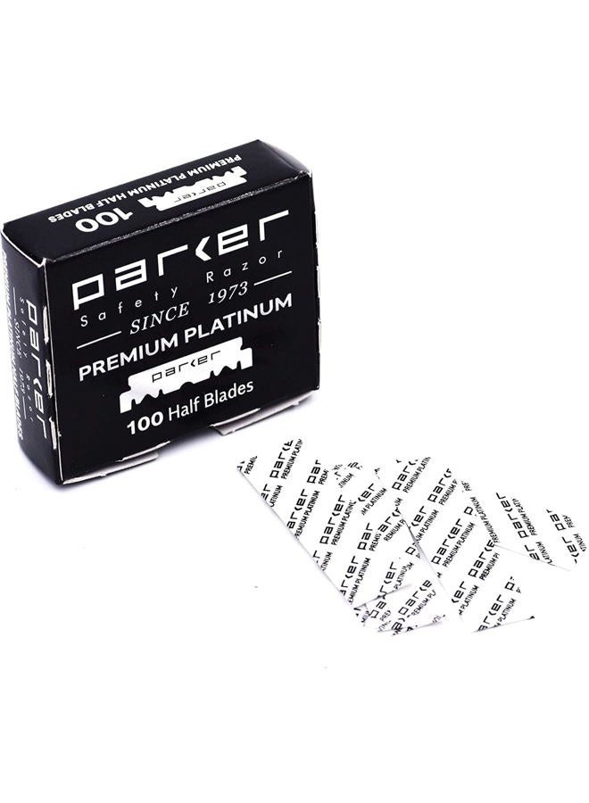 Parker Safety Razor Parker Premium Platinum 1/2 Blades, 100 Count, For Professional Barber Shavette Style and Disposable Straight Razors that accept Half of a Double Edge Blade - Image 3