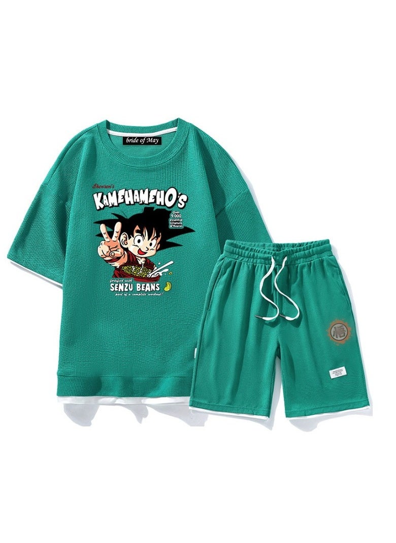 KUYING New Dragon Ball Short Sleeve Shorts Loose Two Piece Set 