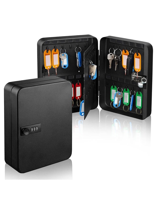 DUNISO 48-Digit Key Cabinet With Combination Lock, Resettable Black Digital Safe, Wall Mounted Key Organizer With Colorful Key Label Stickers And Hooks,Black  - Image 1